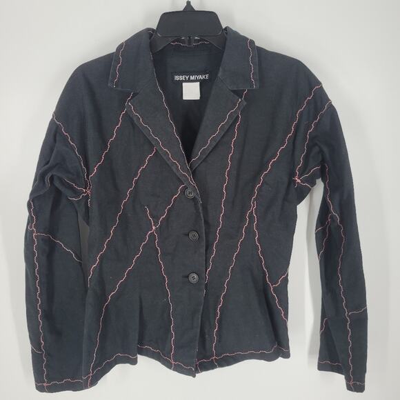 Issey Miyake Black Pink Stitched Collared Button Blazer Coat 3 - Picture 1 of 6